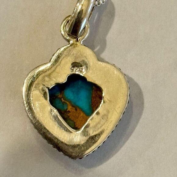 Spiny Copper Oyster Turquoise Spade Heart Pendant Necklace Sterling Silver - Picture 4 of 5